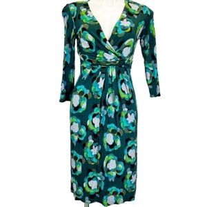 Boden Green Floral Jersey Faux Wrap Dress Size 8